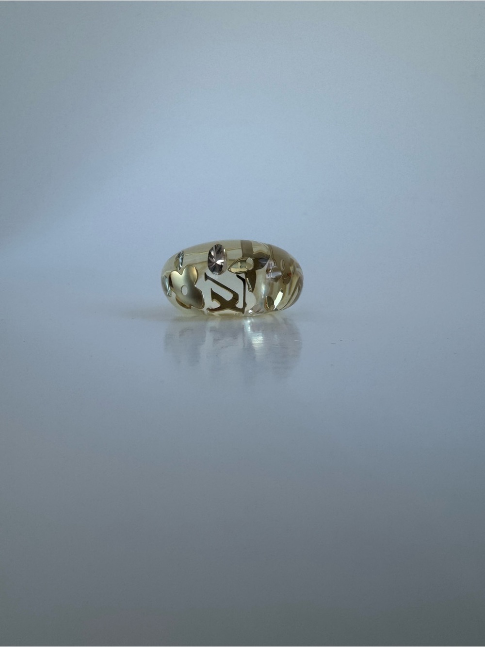 Vintage Louis Vuitton Inclusion Monogram Resin Ring Gold Tone Crystal